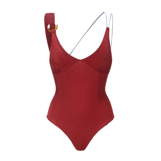 Burgundy Asymmetrical Swimsuit